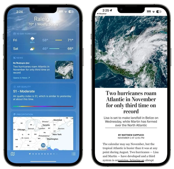 平桂苹果14维修分享iPhone 14手机如何看天气时顺带看新闻 