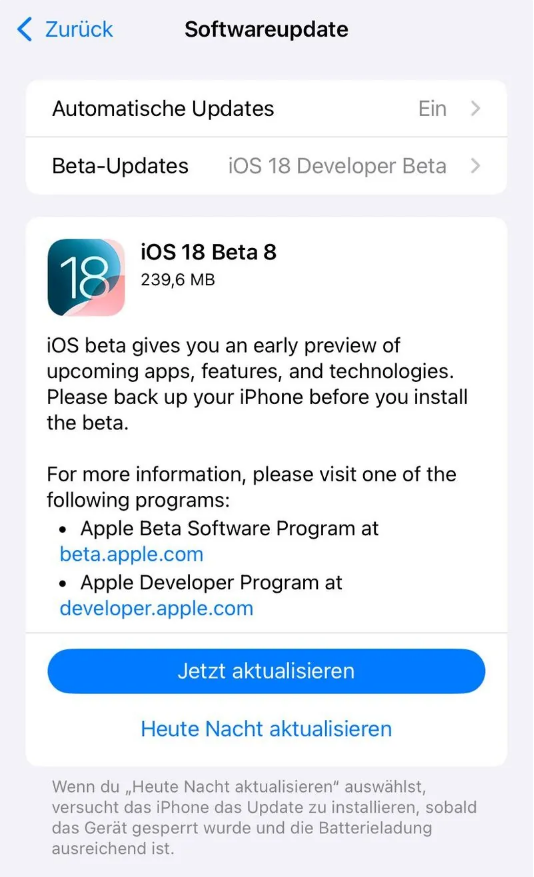 平桂苹果手机维修分享苹果 iOS / iPadOS 18 开发者预览版 Beta 8 发布 